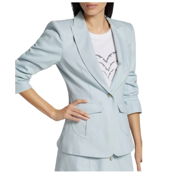 Cinq a Sept Louisa Peak Stretch Fitted Ruched Sleeve Denim Blazer Size 4 NEW - Picture 5 of 11